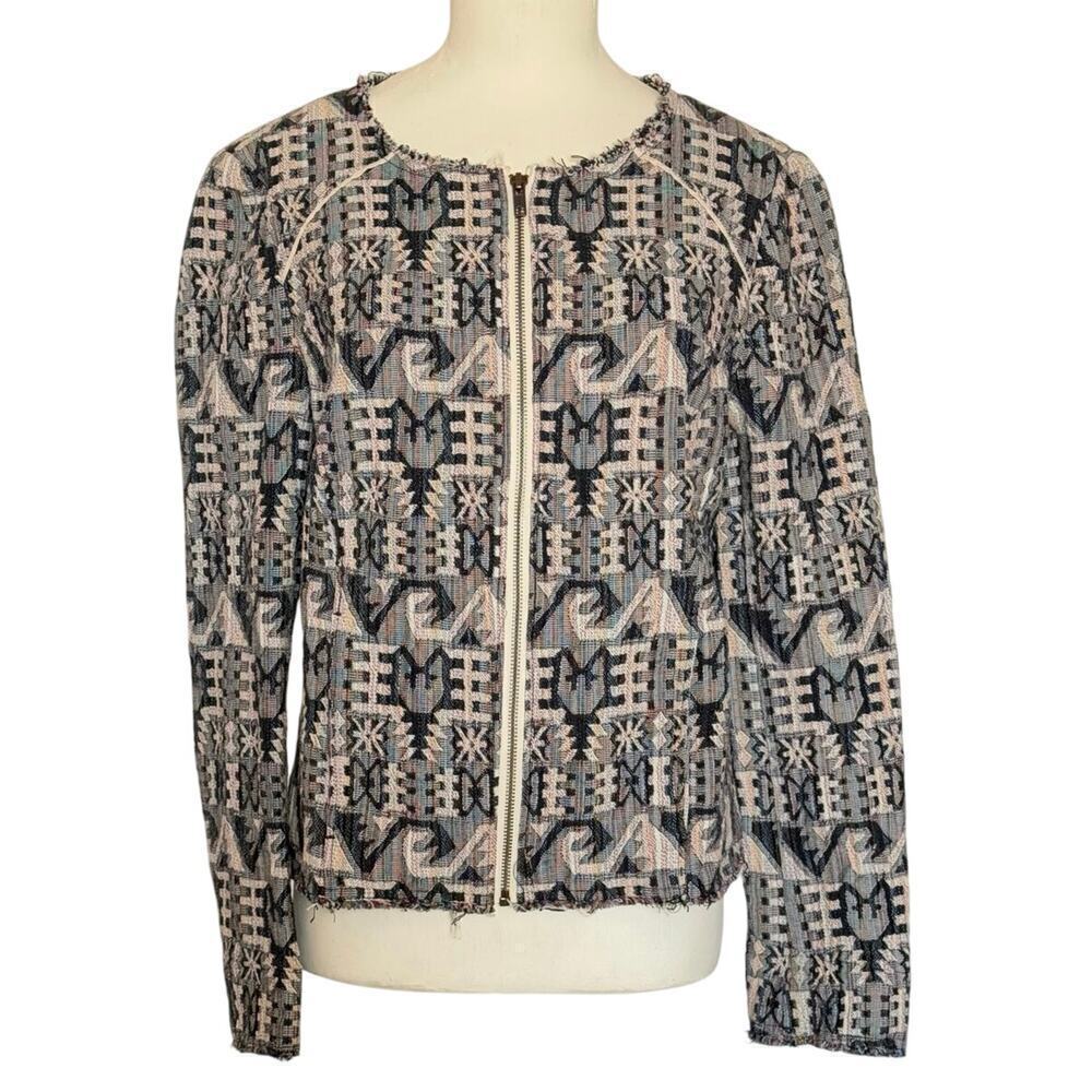 Anthropologie Hei Hei Faifo Jacquard Blazer Zip Jacket Raw Edge Size 10